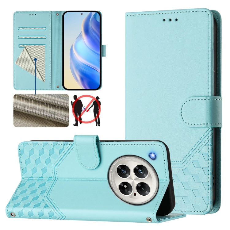 Funda de Cuero RFID con Relieve en Panal para Infinix Zero 40 5G/4G (Verde Menta)