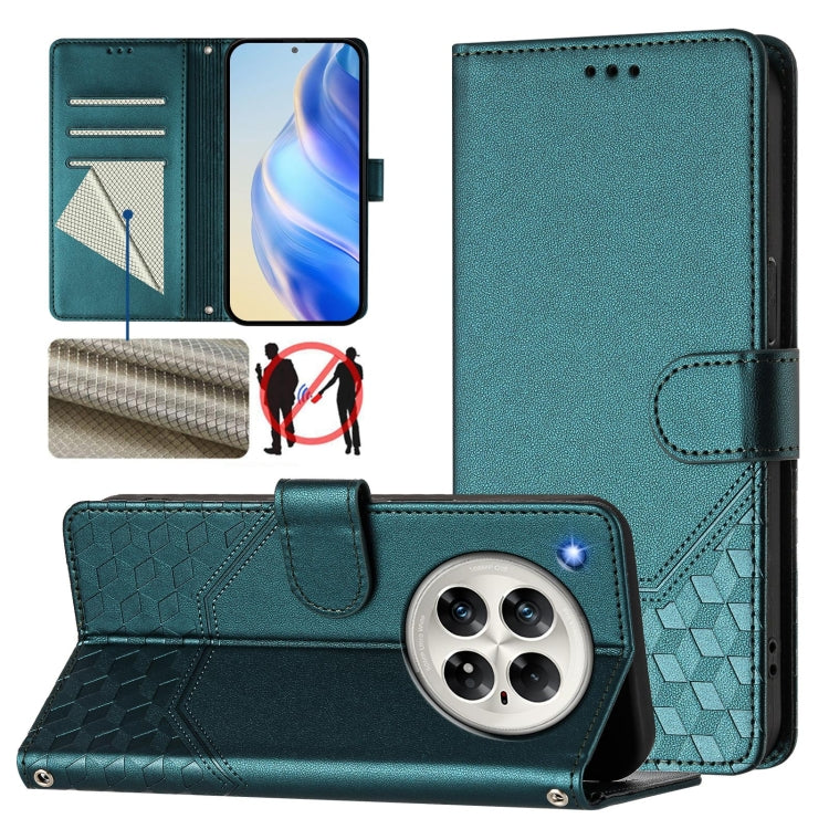 Funda de Cuero RFID con Relieve en Panal para Infinix Zero 40 5G/4G (Verde Pavo Real)