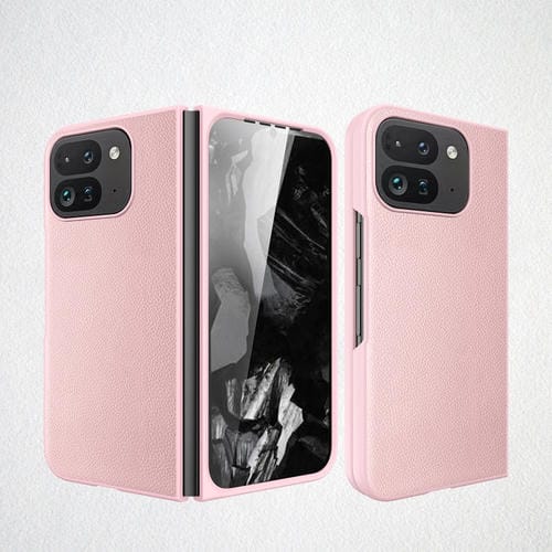 Funda de Cuero Textura Lichi para Google Pixel 9 Pro Fold a Prueba de Golpes (Rosa)