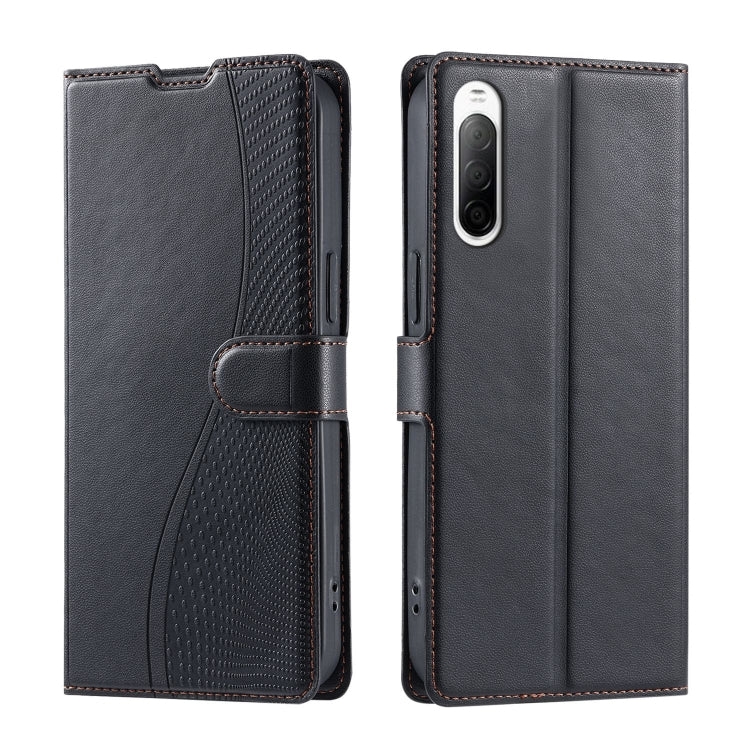 Funda de Cuero Ultradelgada con Puntos para Sony Xperia 10 III Voltage (Negra)