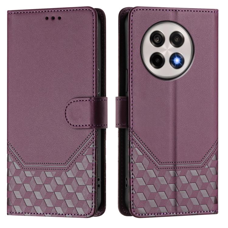 Funda de Cuero Rfid con Relieve en Panal para OnePlus 13R Ace 5 Pro 5G (Violeta)