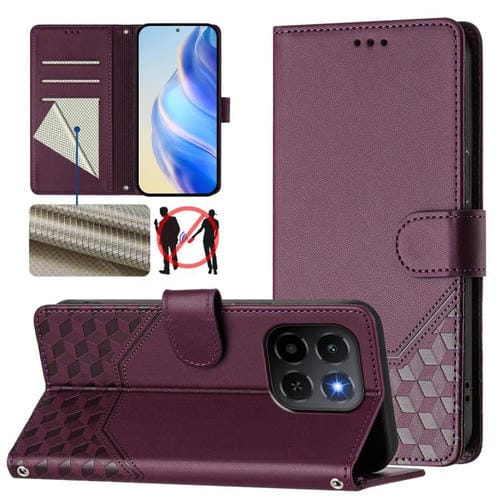 Funda de cuero con relieve de panal RFID para Honor X6c 4G (violeta)