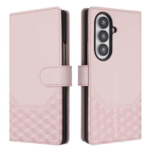 Funda de cuero con relieve de panal RFID para Samsung Galaxy Z Fold7 5G (rosa)