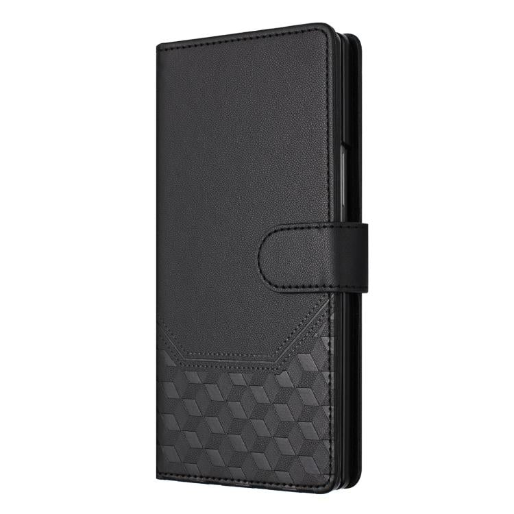 Funda de cuero con relieve de panal RFID para Samsung Galaxy Z Fold7 5G (negra)