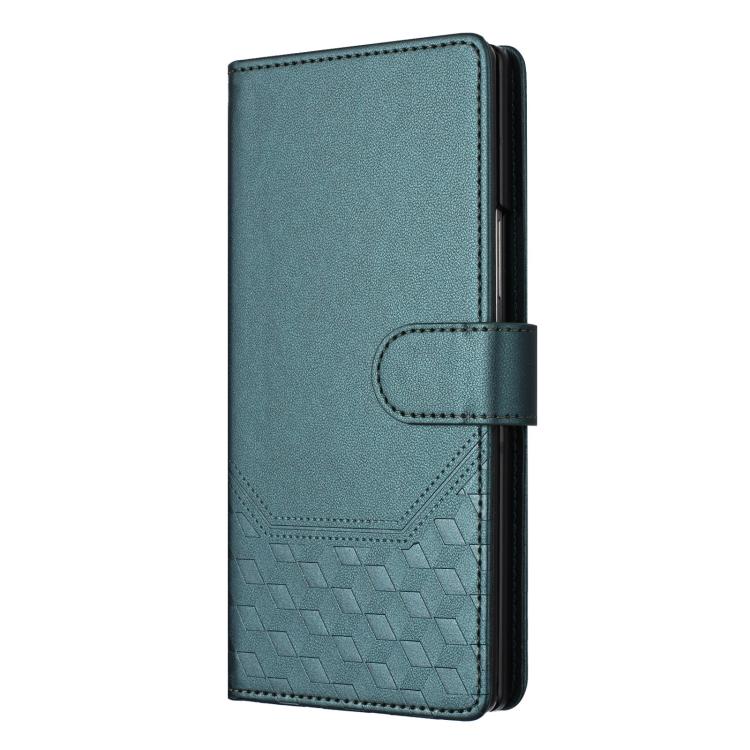 Funda de cuero con relieve de panal RFID para Samsung Galaxy Z Fold7 5G (verde pavo real)
