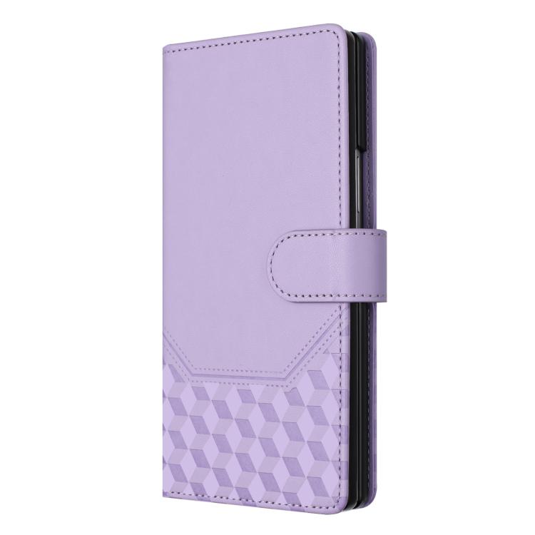 Funda de cuero con relieve de panal RFID para Samsung Galaxy Z Fold7 5G (morado claro)