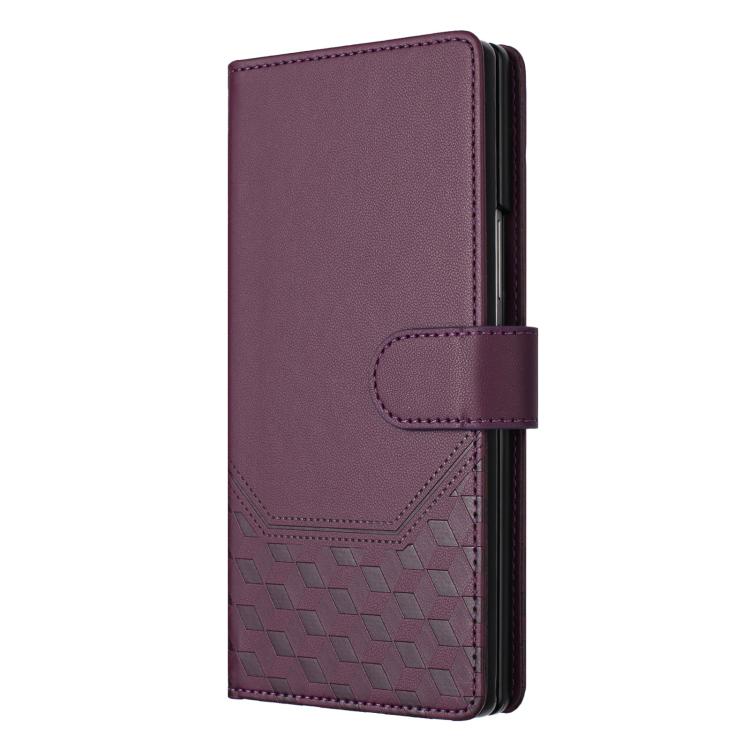 Funda de cuero RFID con relieve de panal para Samsung Galaxy Z Fold7 5G (violeta)