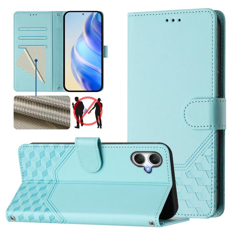 Funda de piel con relieve de panal RFID para Samsung Galaxy A07 4G (verde menta)