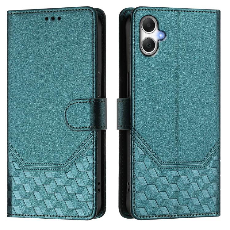 Funda de piel con relieve de panal RFID para Samsung Galaxy A07 4G (verde pavo real)