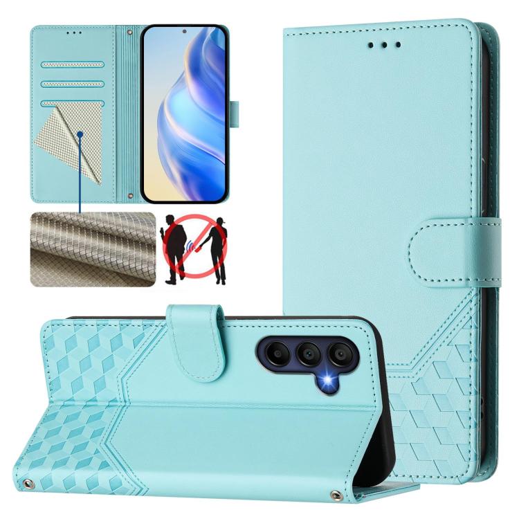 Funda de piel con relieve de panal RFID para Samsung Galaxy A17 4G (verde menta)