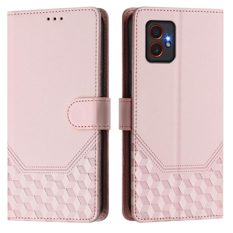 Funda de piel con relieve de panal RFID para Samsung Galaxy XCover7 Pro (rosa)