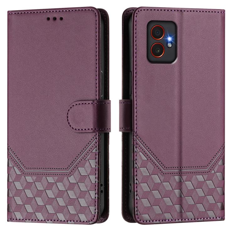 Funda de piel con relieve de panal RFID para Samsung Galaxy XCover7 Pro (violeta)