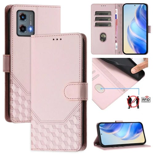 Funda de Cuero Rfid con Relieve en Panal para Motorola Moto G 5G 2023 (Rosa)