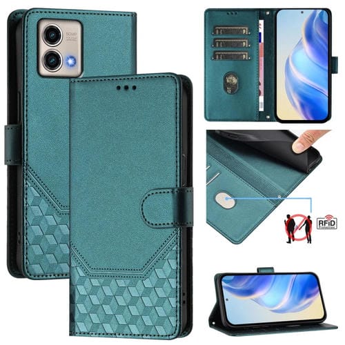 Funda de Cuero RFID con Relieve en Panal para Motorola Moto G Stylus 5G 2023 (Verde Pavo Real)