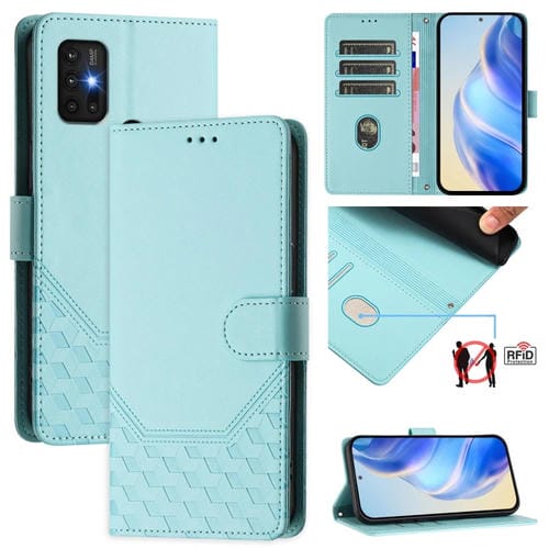 Funda de Cuero Rfid con Relieve en Panal para Motorola Moto G30/G20/G10 (Verde Menta)