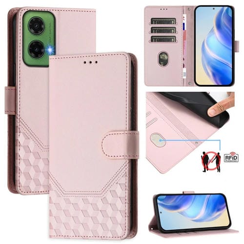 Funda de Cuero Rfid con Relieve en Panal para Motorola Moto G35 (Rosa)