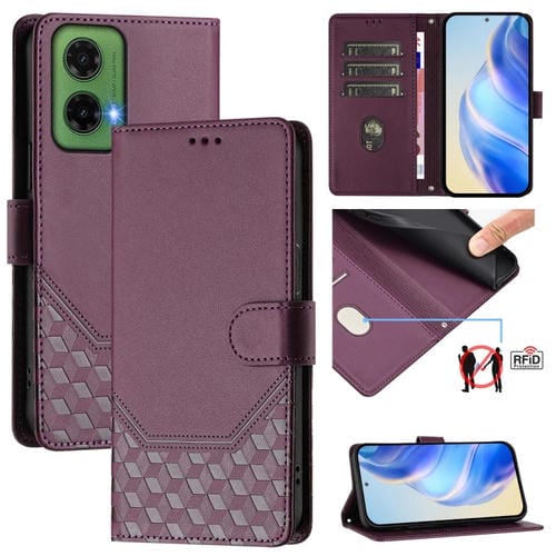 Funda de Cuero Rfid con Relieve en Panal para Motorola Moto G35 (Violeta)