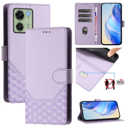 Funda de Cuero Rfid con Relieve en Panal para Motorola Edge 2023 (Morado Claro)
