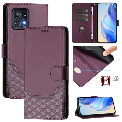 Funda de Cuero Rfid con Relieve en Panal para Motorola Edge+ 2023/40 Pro (Violeta)
