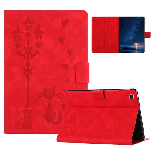 Funda de Cuero para Tablet Samsung Galaxy Tab S6 Lite Diseño Gato (Rojo)