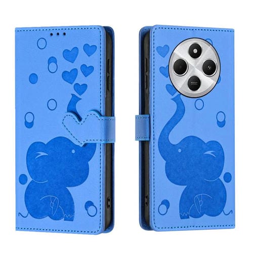 Funda de Cuero con Relieve de Elefante de Dibujos Animados para Redmi A4 5G (Azul)