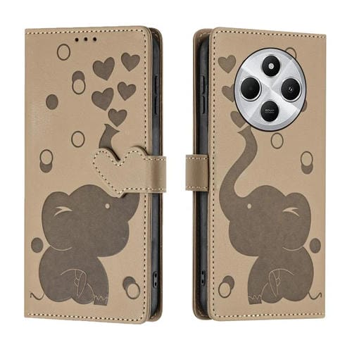 Funda de Cuero con Relieve de Elefante de Dibujos Animados para Redmi A4 5G (Caqui)