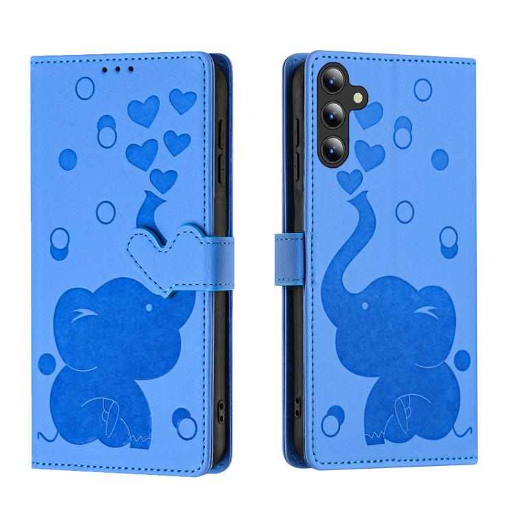 Funda de piel con relieve de elefante para Samsung Galaxy A17 5G / A26 5G (azul)