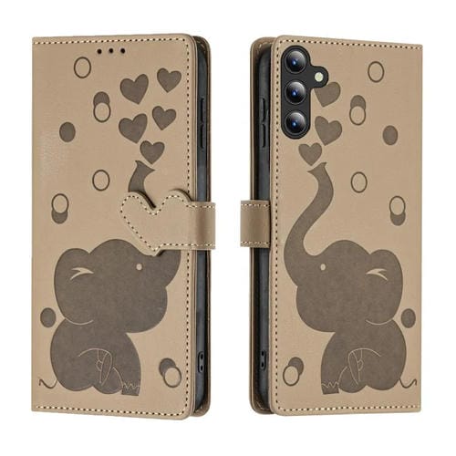 Funda de piel con relieve de elefante para Samsung Galaxy A17 5G / A26 5G (caqui)