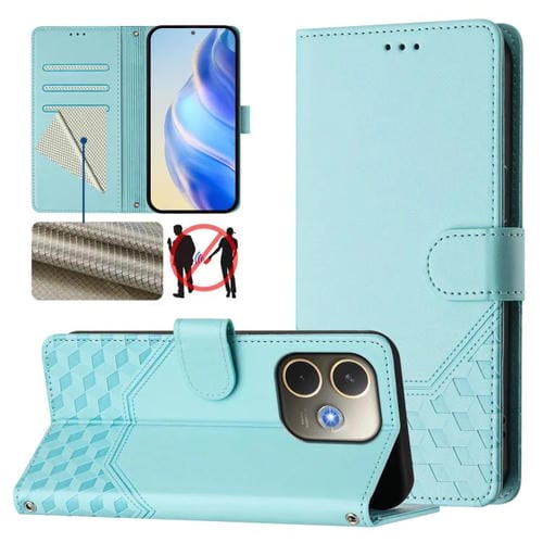 Funda de Cuero con Relieve de Panal Global Rfid para Oppo A5 Pro 5G (Verde Menta)