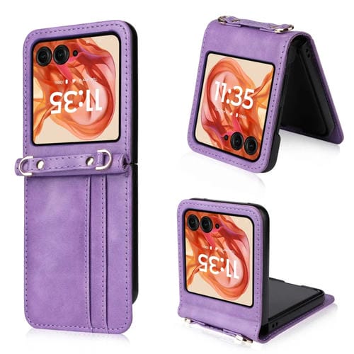 Funda Plegable de PU con Tarjetero Tipo Bandolera para Motorola Razr 50 (Morado)