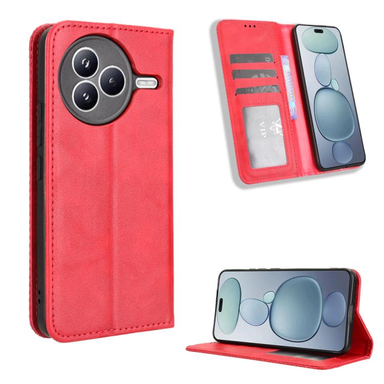 Funda de cuero con textura retro y hebilla magnética para Xiaomi Civi 5 Pro 5G (roja)