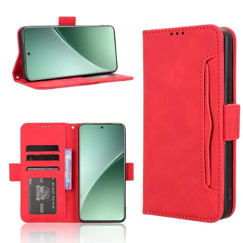 Funda De Piel Con Textura De Becerro Y Ranuras Para Tarjetas Para Xiaomi 15 Pro (Roja)