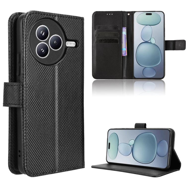 Funda de cuero con textura de diamante para Xiaomi Civi 5 Pro 5G (negra)