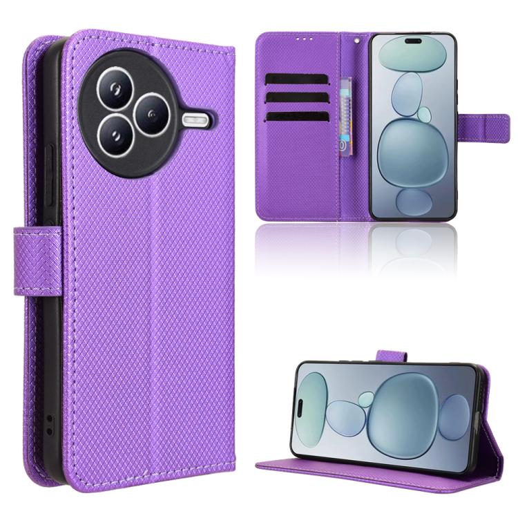 Funda de cuero con textura de diamante para Xiaomi Civi 5 Pro 5G (morada)