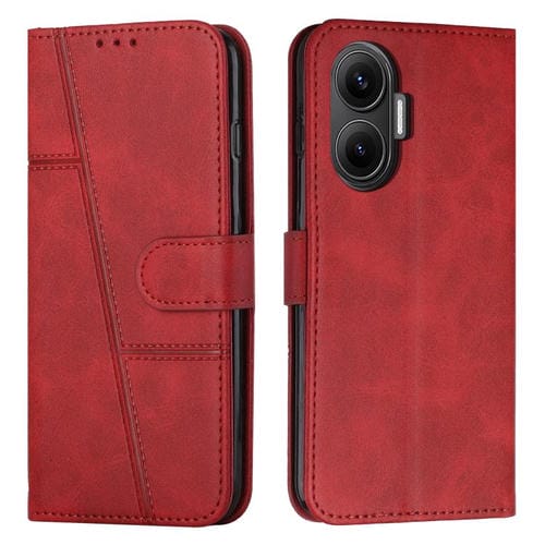 Funda de piel con hebilla y textura de becerro para Xiaomi Poco F7 (roja)