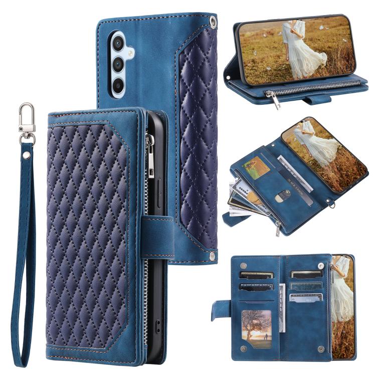 Funda de cuero con cremallera y cordón para Samsung Galaxy S25 FE 5G (azul)