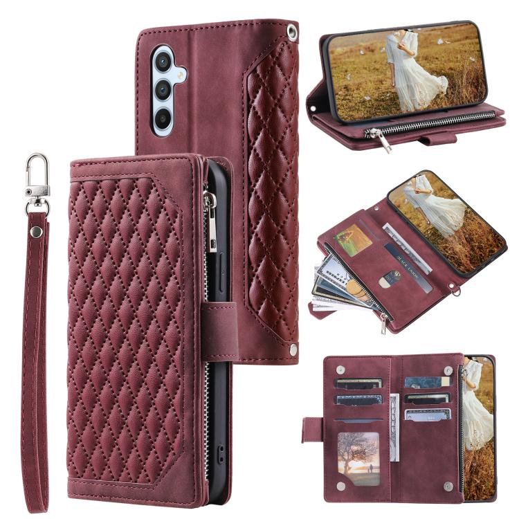 Funda de cuero con cremallera y cordón para Samsung Galaxy S25 FE 5G (rojo vino)