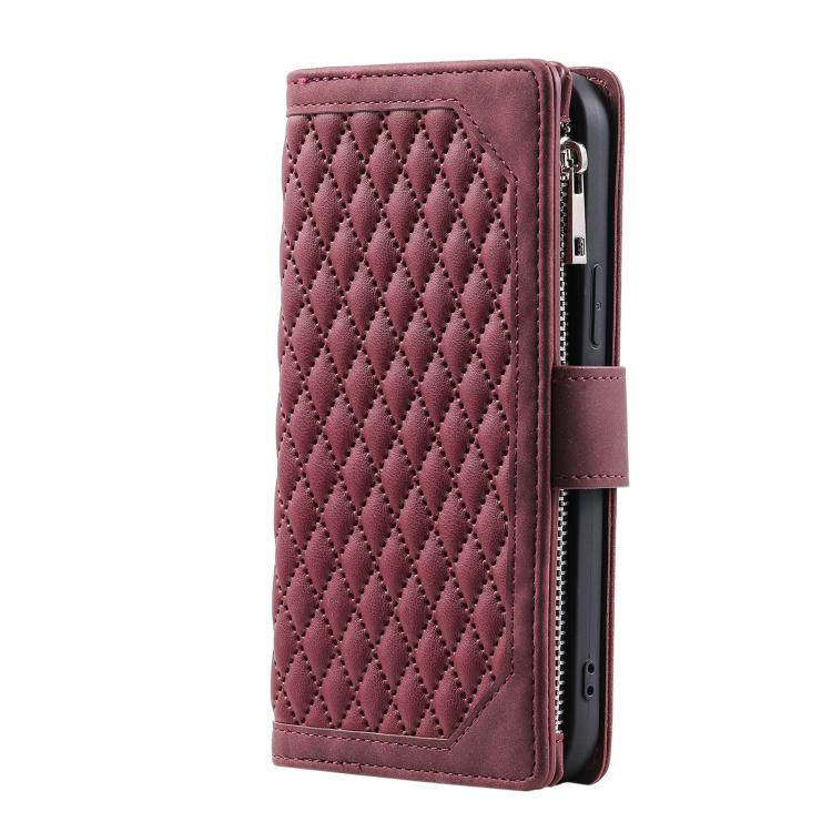 Funda de cuero con cremallera y cordón para Samsung Galaxy S25 FE 5G (rojo vino)