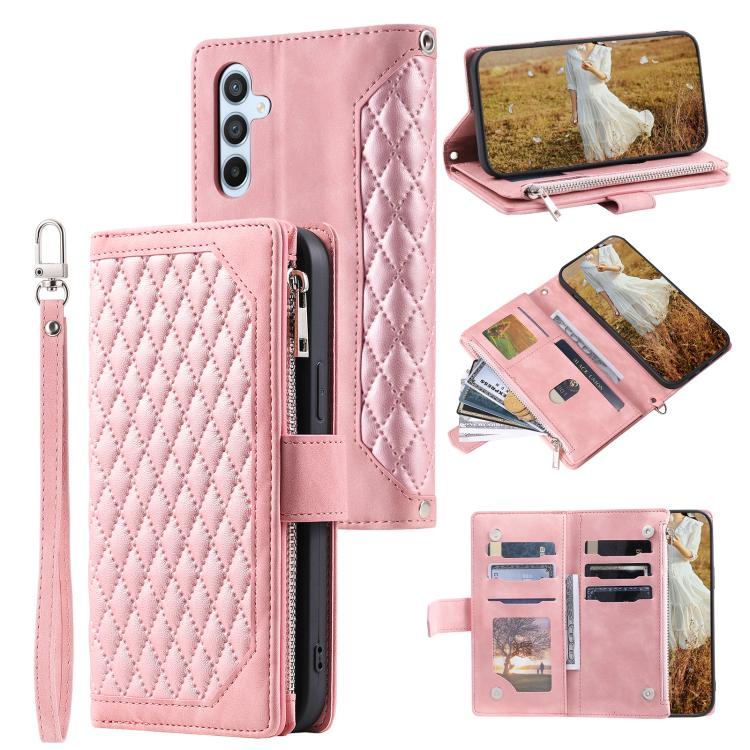 Funda de cuero con cremallera y cordón para Samsung Galaxy S25 FE 5G (oro rosa)