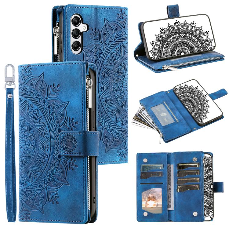 Funda de cuero con cremallera y múltiples tarjetas para Samsung Galaxy S25 FE 5G (azul)