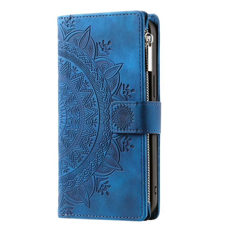 Funda de cuero con cremallera y múltiples tarjetas para Samsung Galaxy S25 FE 5G (azul)