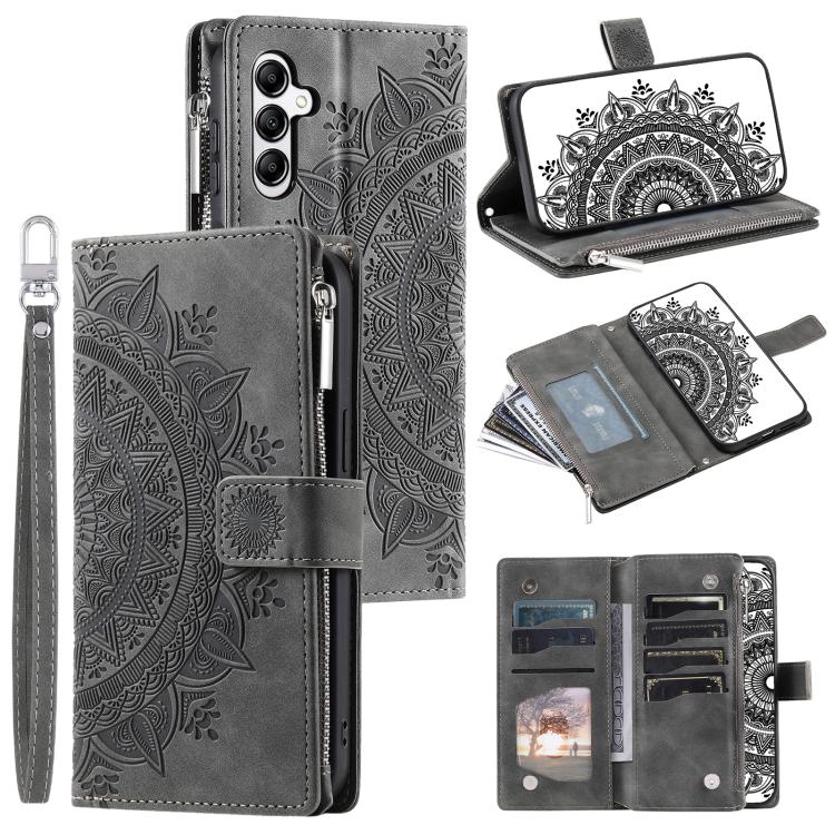 Funda de cuero con cremallera y múltiples tarjetas para Samsung Galaxy S25 FE 5G (gris)