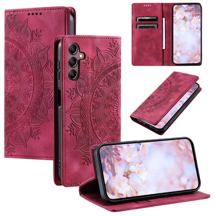 Funda de cuero magnético con relieve Totem para Samsung Galaxy S25 FE 5G (roja)