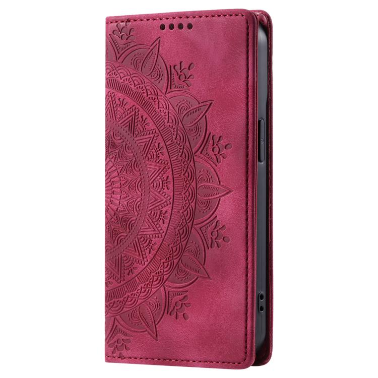 Funda de cuero magnético con relieve Totem para Samsung Galaxy S25 FE 5G (roja)