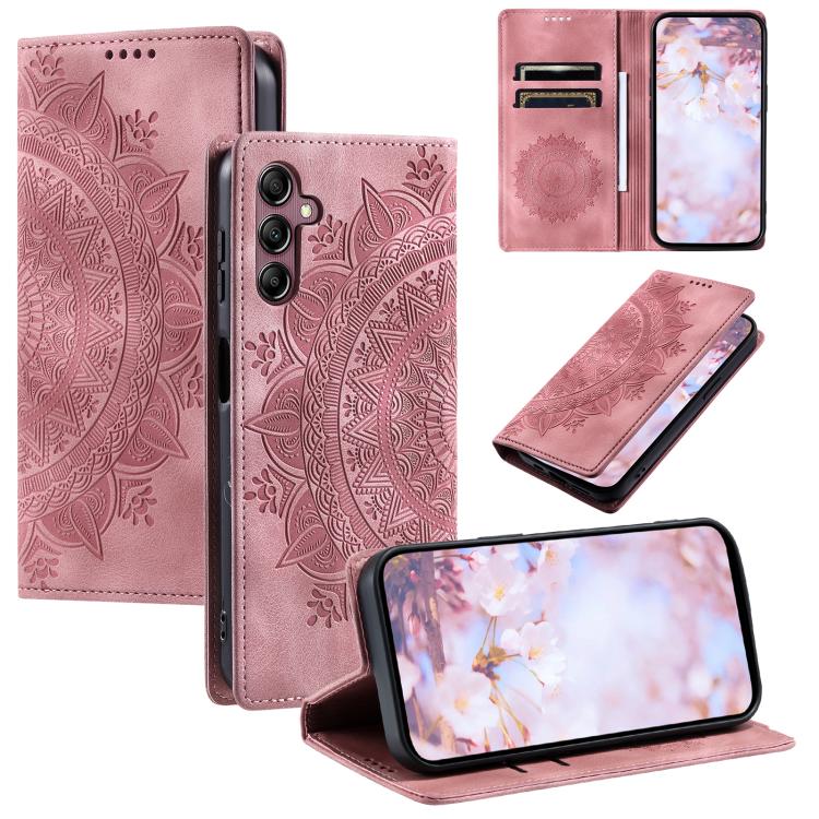 Funda de cuero magnético con relieve Totem para Samsung Galaxy S25 FE 5G (oro rosa)
