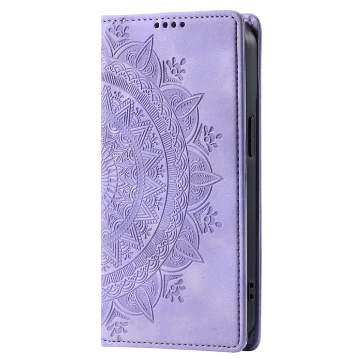Funda de cuero magnético con relieve Totem para Samsung Galaxy S25 FE 5G (morado)