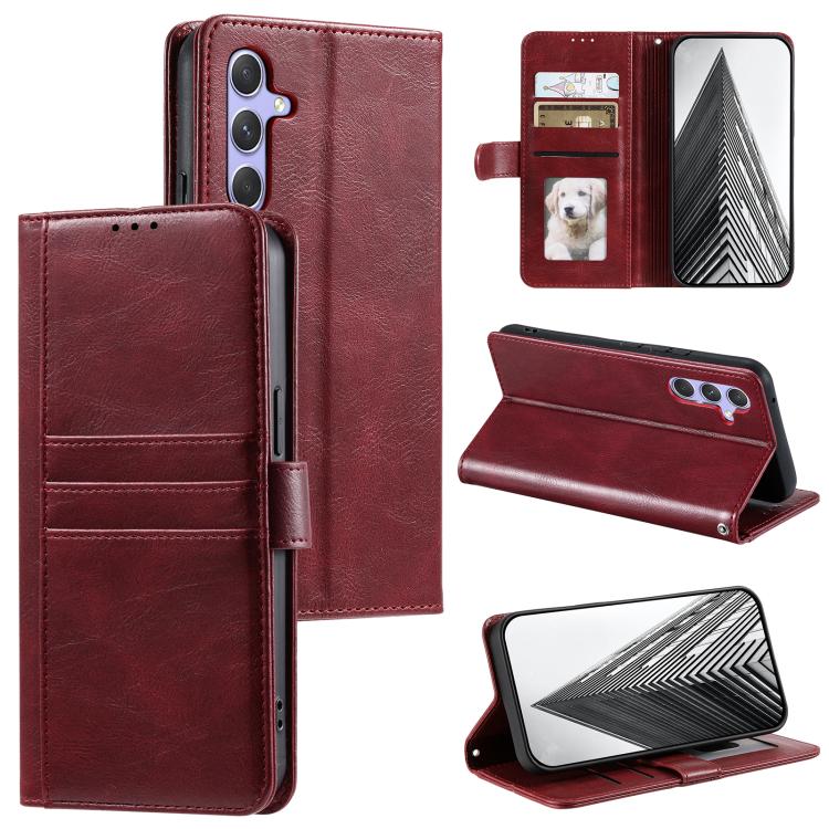 Funda de cuero tipo cartera para Samsung Galaxy S25 FE 5G (rojo vino)