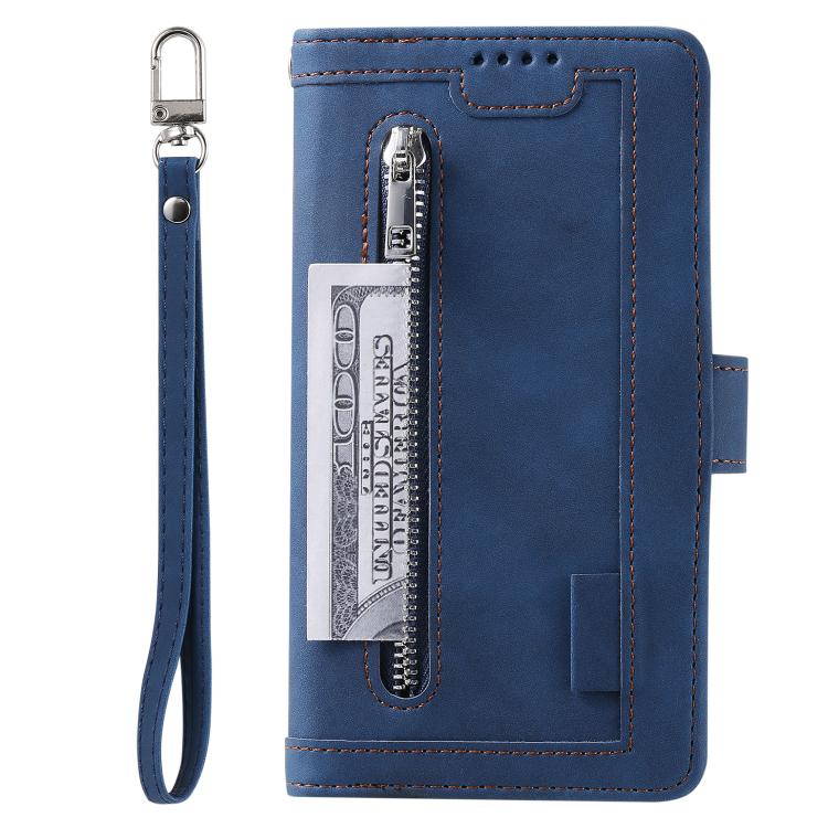 Funda de cuero con cremallera y cordón para Samsung Galaxy S25 FE 5G (azul)