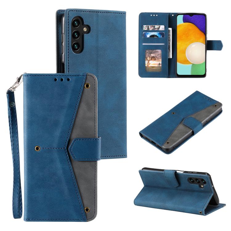 Funda de piel de becerro con costuras y tacto de uñas para Samsung Galaxy S25 FE 5G (azul)