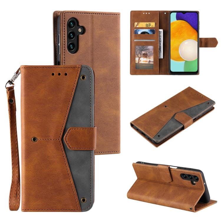 Funda de piel de becerro con costuras y tacto de piel de uña para Samsung Galaxy S25 FE 5G (marrón)
